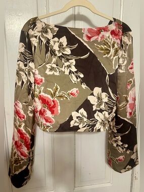 Reformation Olive, Black & Pink Floral Top